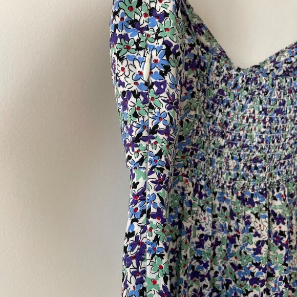 Zara  Multicolor Ditsy Floral Print Smocked Slit Midi Dress Size Medium - Picture 7 of 9